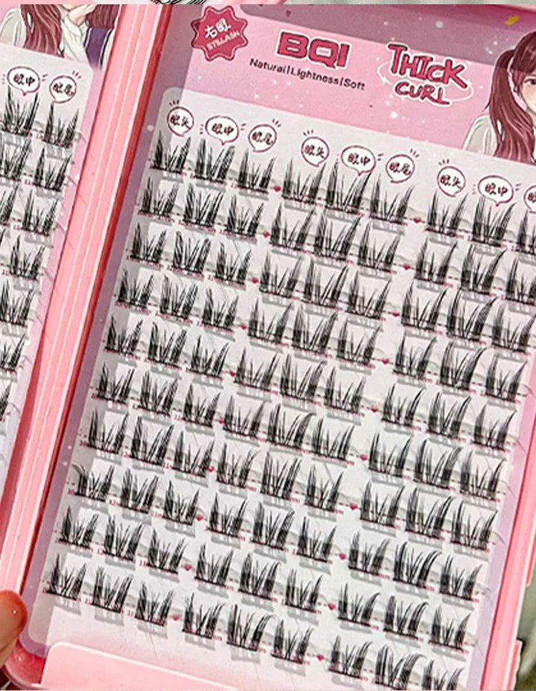 BQI Lazy Cat Elf Eyelash Book – 180pcs DIY Lash Clusters with Glue Set