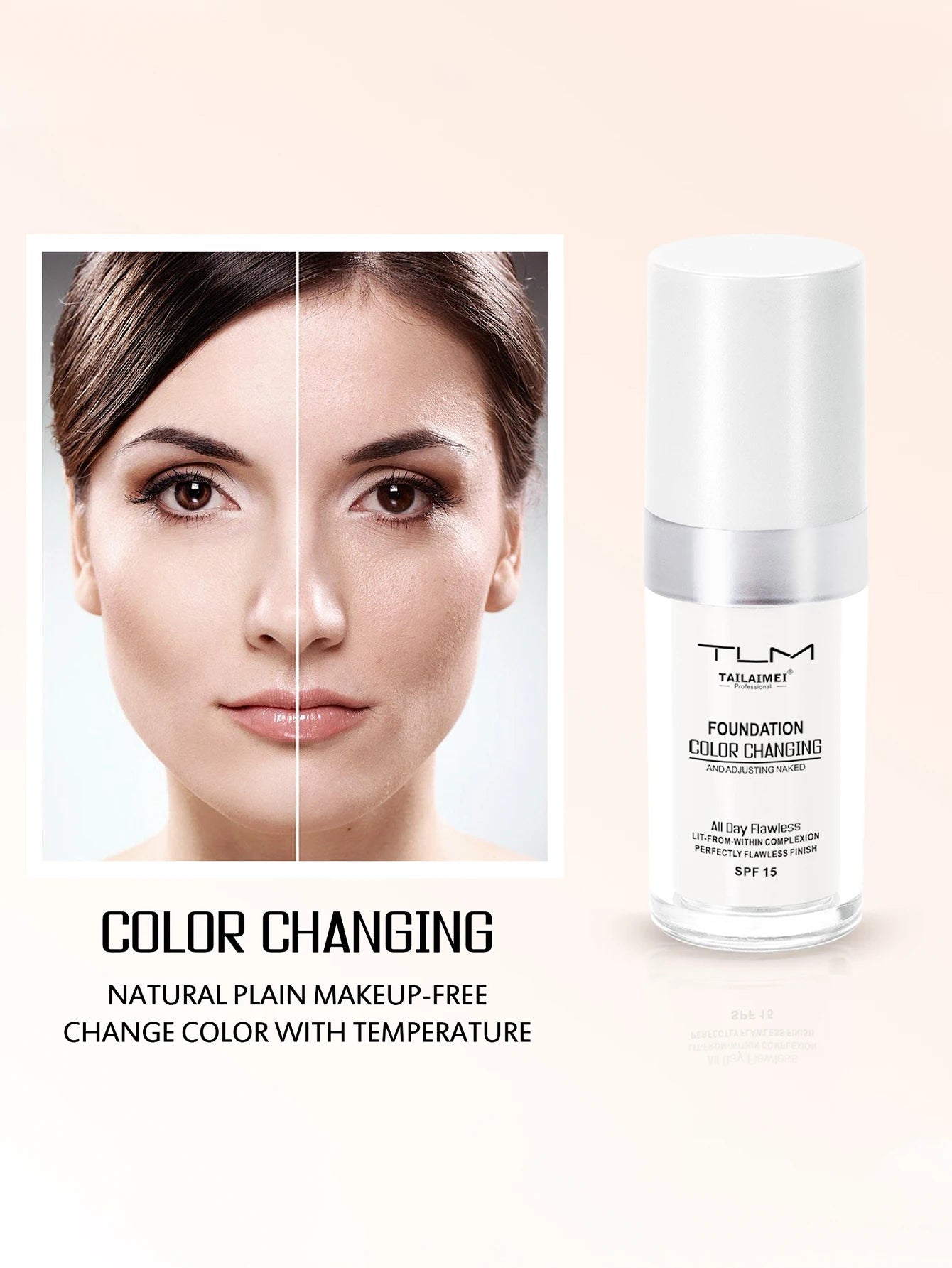 Base de maquillaje líquida LuxuryGlow Warm Change: resistente al agua, con control de grasa y protección FPS