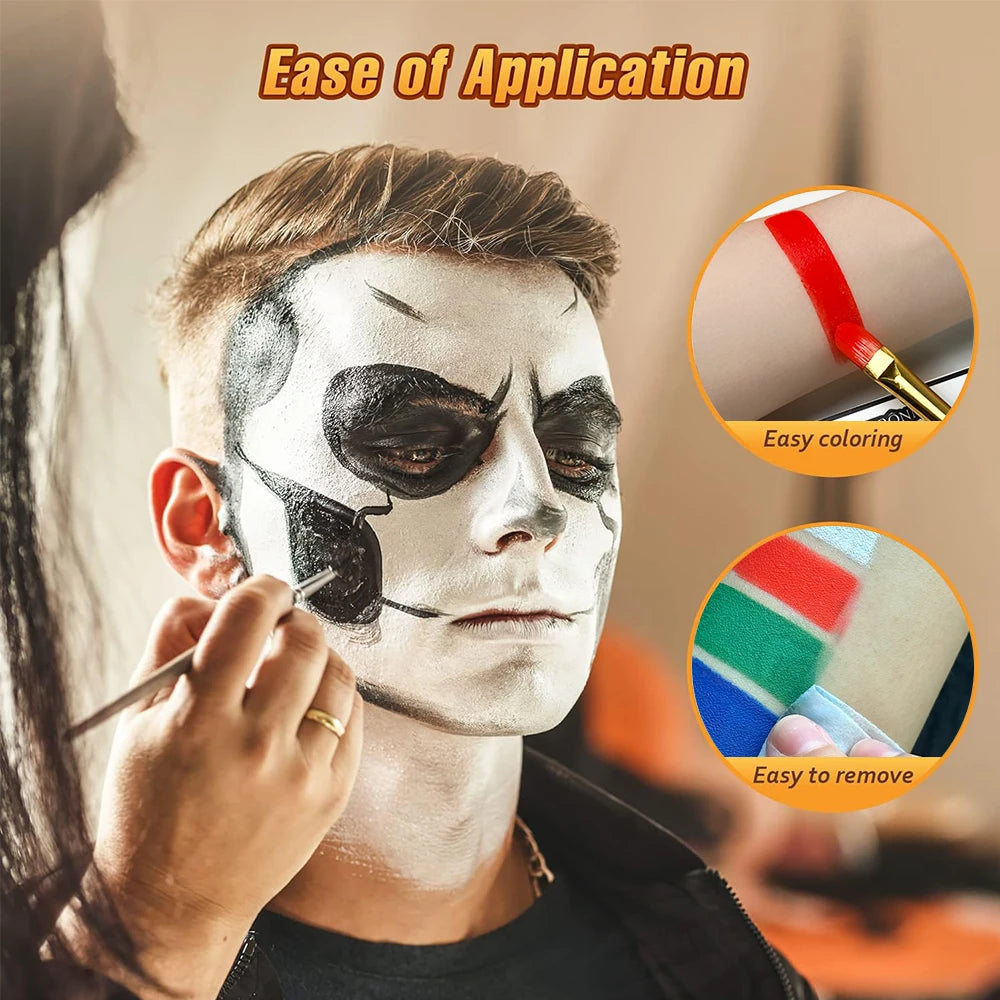 LuxuryGlow 30g Monochromatic Face & Body Paint Kit – Black, White, Red Water-Based Makeup with Brushes for Halloween & Party Looks
