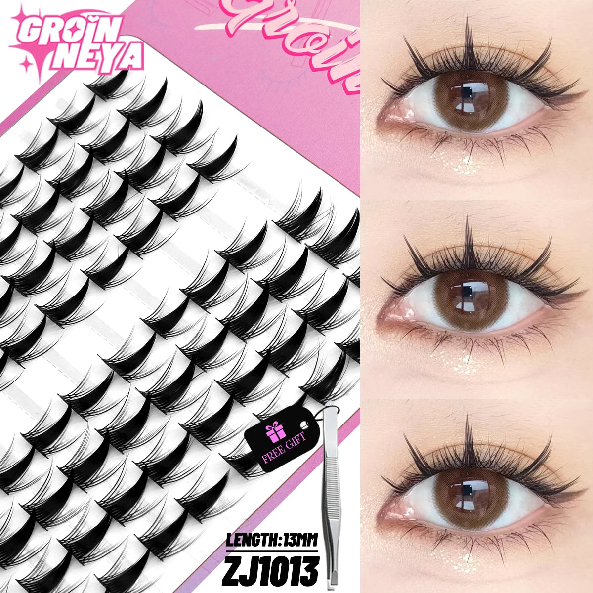GROINNEYA Cluster Lashes – Natural Volume DIY Eyelash Extensions Mixed Tray