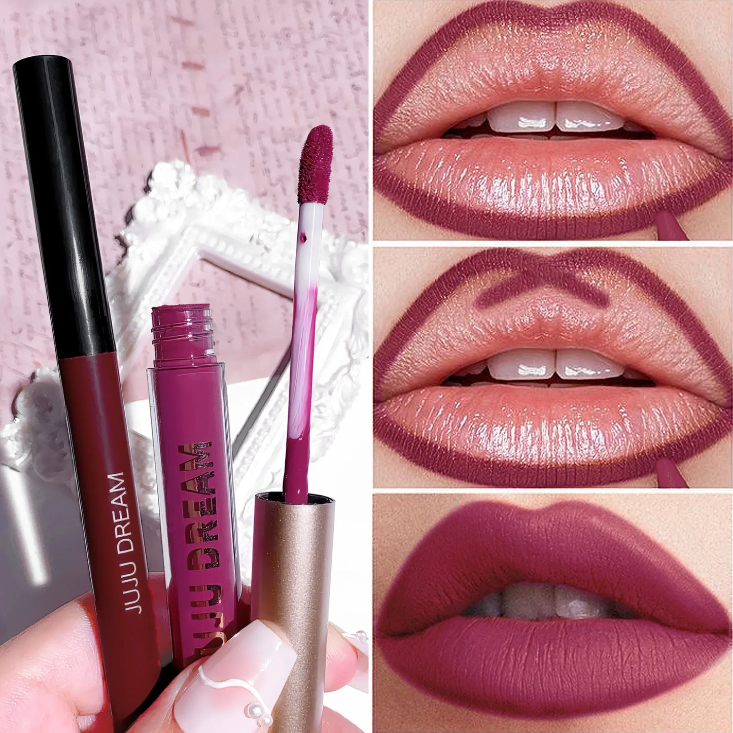 JUJU DREAM 6-Color Matte Lip Liner & Lipstick Pencil Set – 2-in-1 Waterproof, Long-Lasting, Smudge-Proof