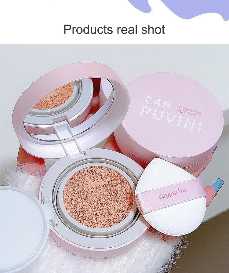 Base de maquillaje líquida Cappuvini Air Cushion: de larga duración, iluminadora e hidratante.