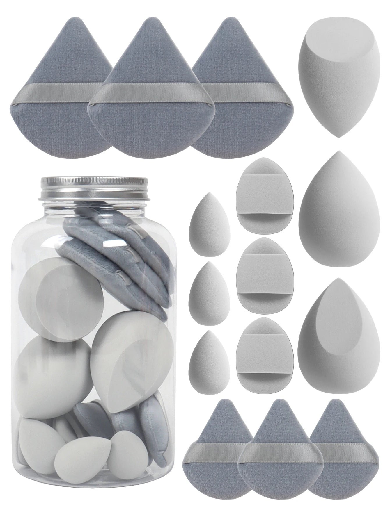 LuxuryGlow All-in-One Makeup Puff Set – 15 Pcs Assorted Beauty Blenders & Powder Puffs