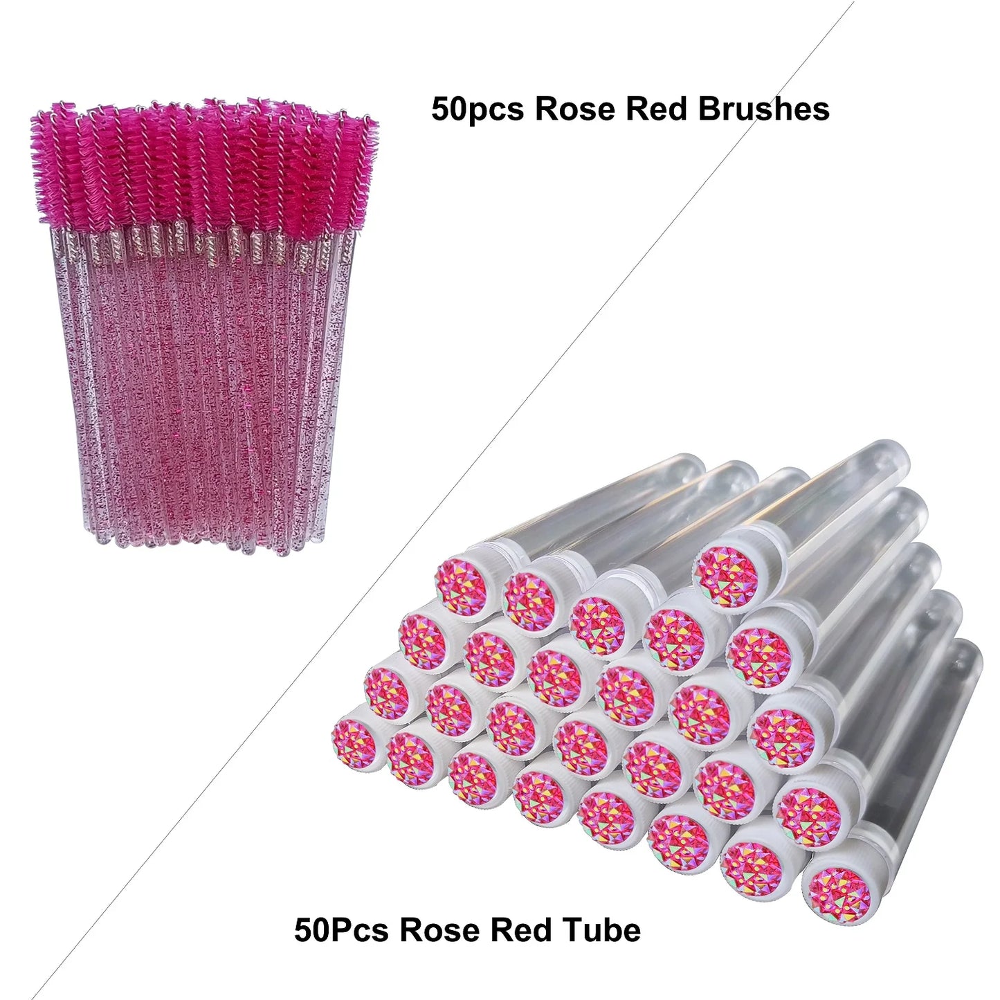 FOEONCO 50PCS Disposable Eyelash Brushes with Tubes – Mascara Wands & Spoolies