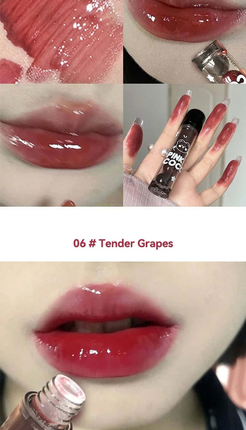 PINKCOCO Mirror Lip Glaze: brillo nude de larga duración con brillo iluminador