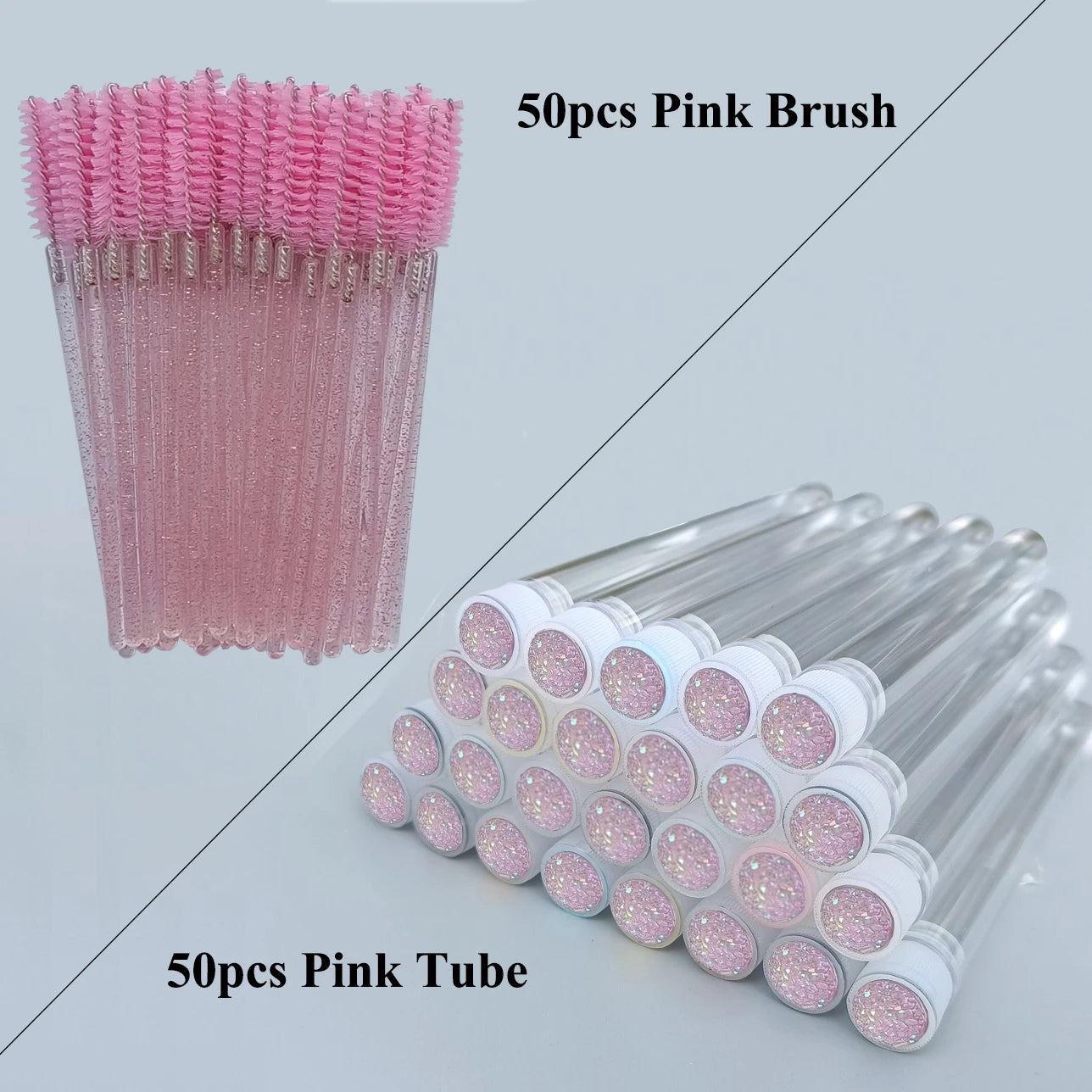 LuxuryGlow 50Pcs Reusable Eyebrow & Eyelash Brush Tubes – Dustproof Sparkling Makeup Brush Holders