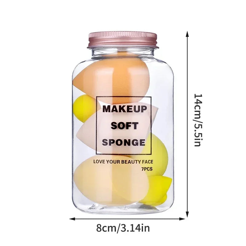 Juego de 7 esponjas de maquillaje con degradado LuxuryGlow con caja de cartón para guardar huevos: suaves y reutilizables.