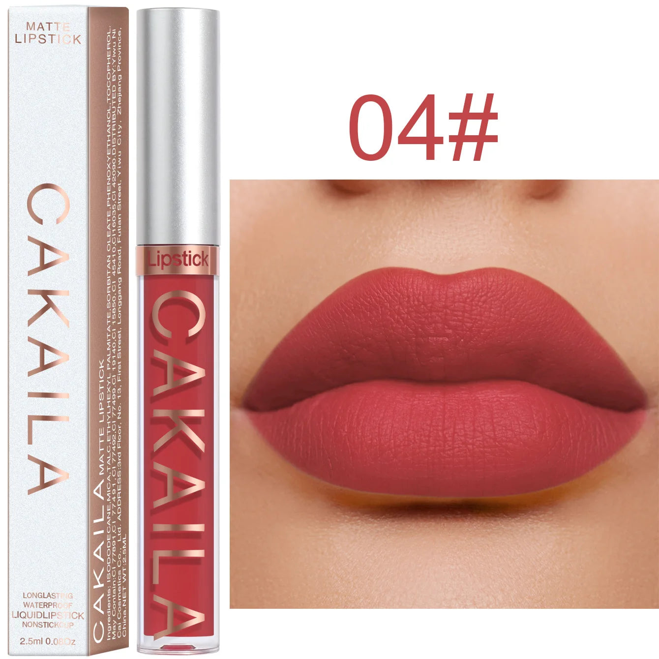 CAKAILA Waterproof Lipstick — Nude, Brown & Matte Red | 24-Hour Long-Lasting