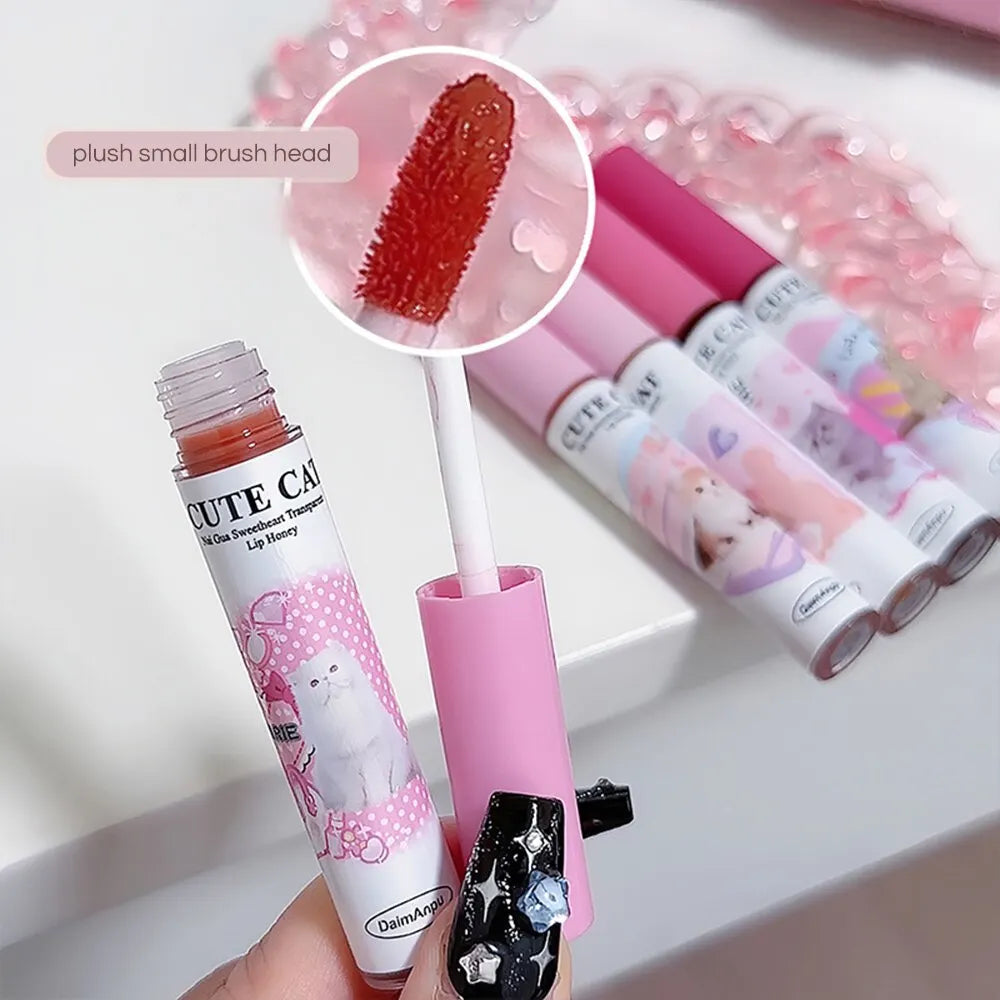 DAIMANPU - Set de brillos labiales con espejo de gato: 6 labiales brillantes, hidratantes y duraderos