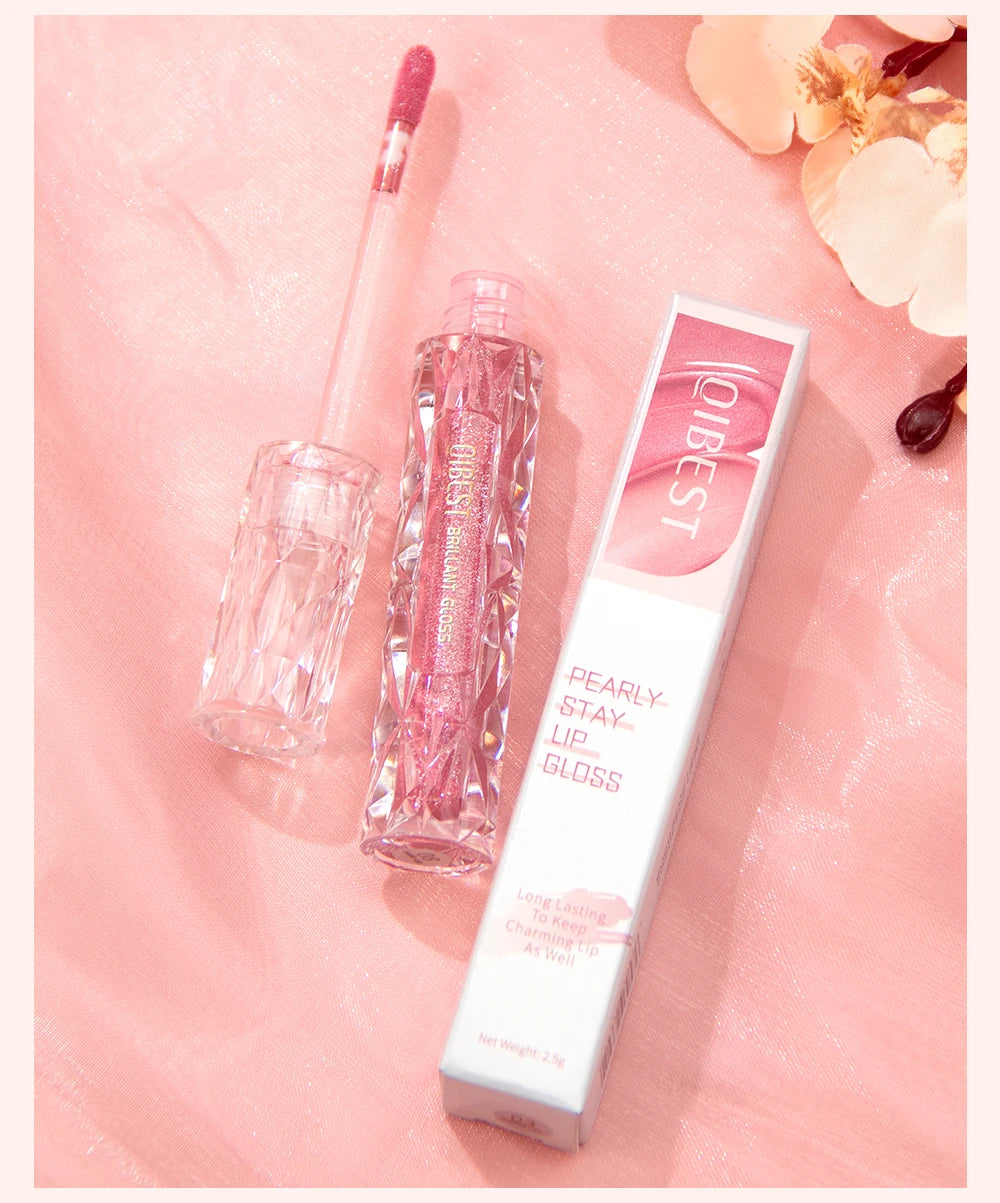 Brillo de labios con brillo de diamante QIBEST: resistente al agua, duradero y brillante.