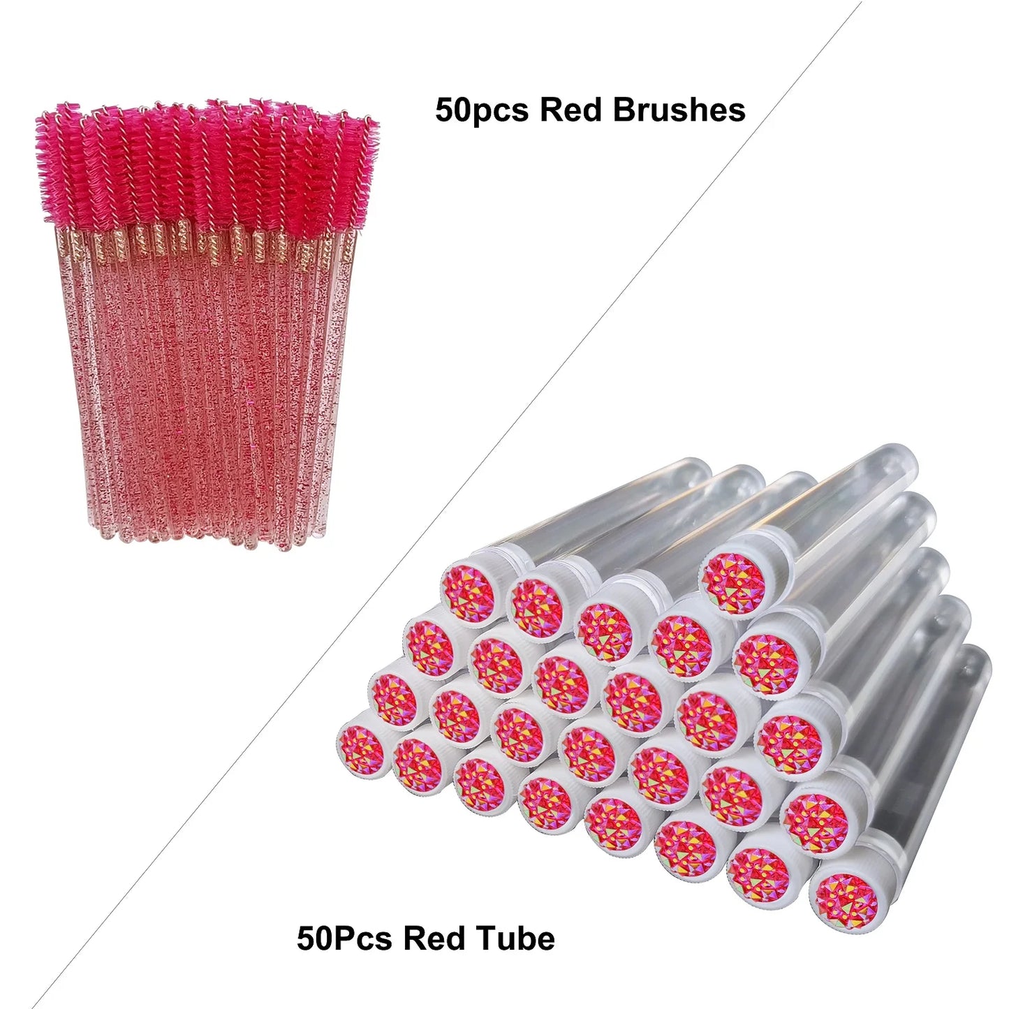 FOEONCO 50PCS Disposable Eyelash Brushes with Tubes – Mascara Wands & Spoolies