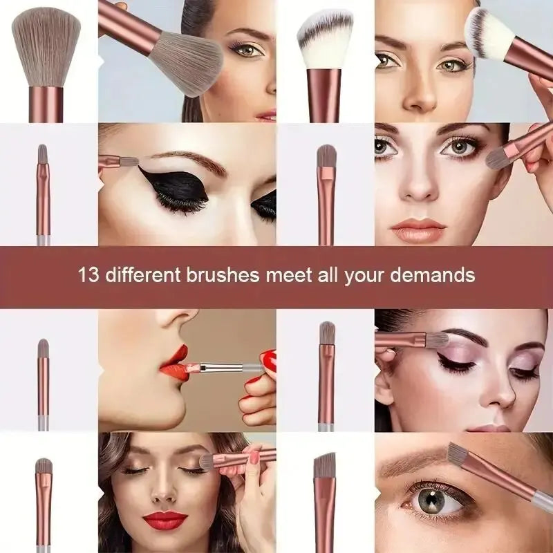 مجموعة فرش مكياج احترافية فاخرة من LuxuryGlow، مكونة من 16 قطعة - ألياف صوف ناعمة، وفرشاة كريم أساس وظلال عيون رقيقة