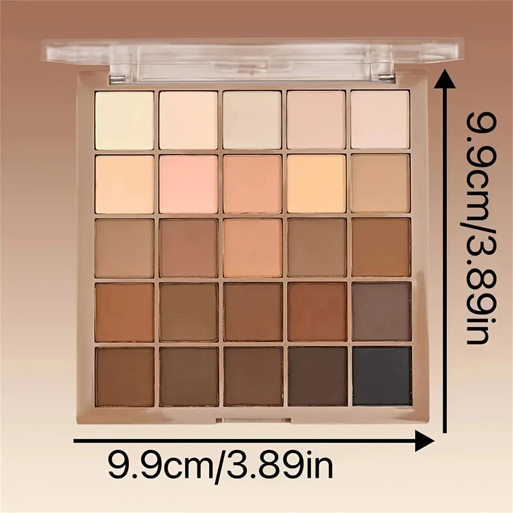LuxuryGlow 25 Color Eyeshadow Palette – Neutral Gray, Brown & Earthy Tones