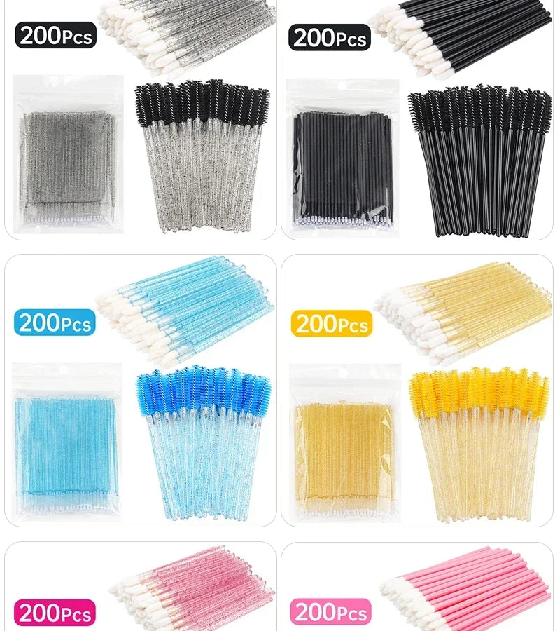 RUZOFO 200pcs Disposable Lash Brushes & Applicators Kit – Spoolies, Lip Wands, Micro Swabs