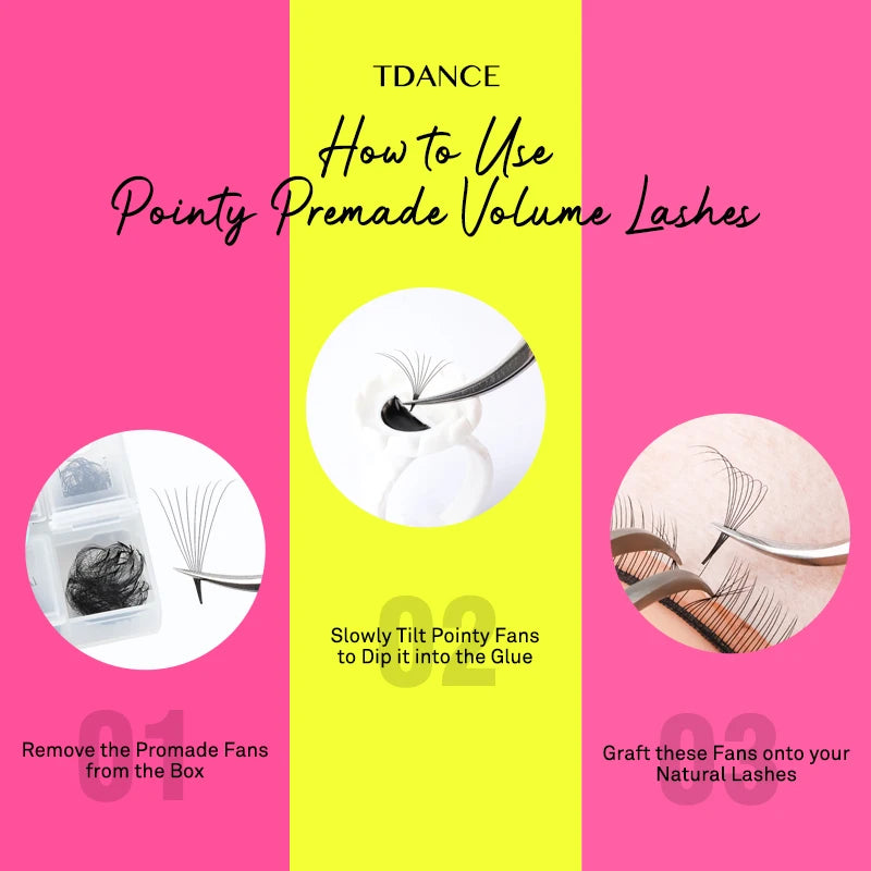 TDANCE 1000 Premade Loose Volume Lash Fans | Mixed Length 8–15mm | Pointy Base Medium Stem