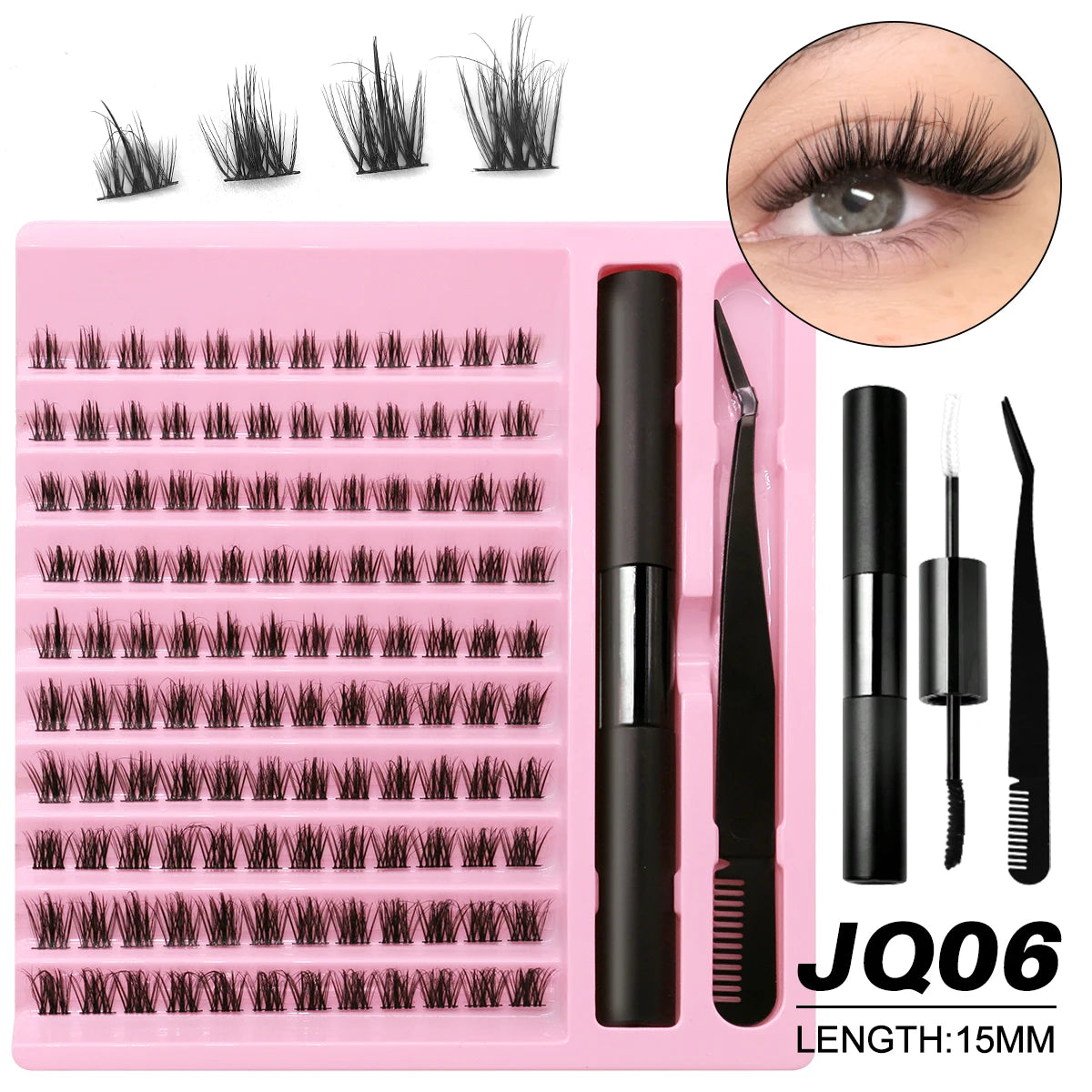 GROINNEYA DIY Lash Extension Kit – Waterproof Lash Bond & Seal with Tweezers for Salon-Quality Lash Clusters at Home