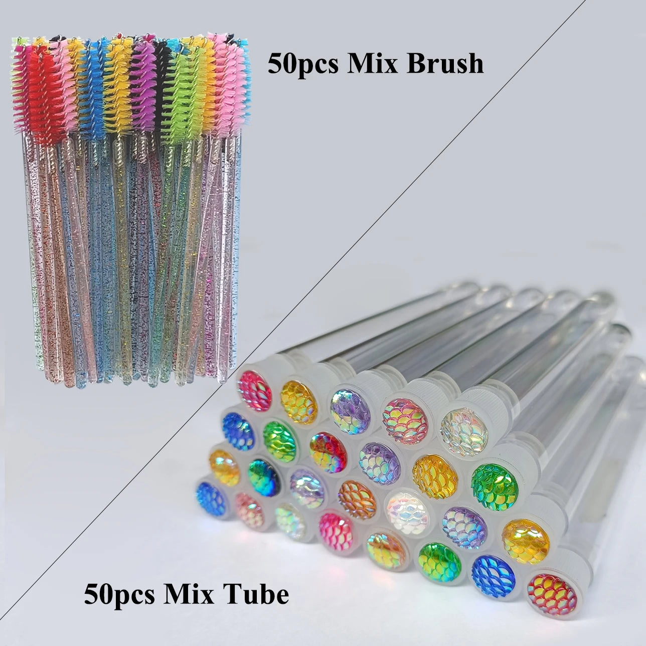 LuxuryGlow 50Pcs Reusable Eyebrow & Eyelash Brush Tubes – Dustproof Sparkling Makeup Brush Holders