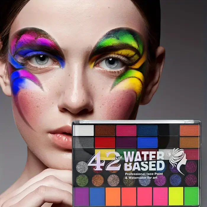 VERONNI 42-Color UV Neon Body & Face Paint Set – Water Activated, Safe for Kids & Adults