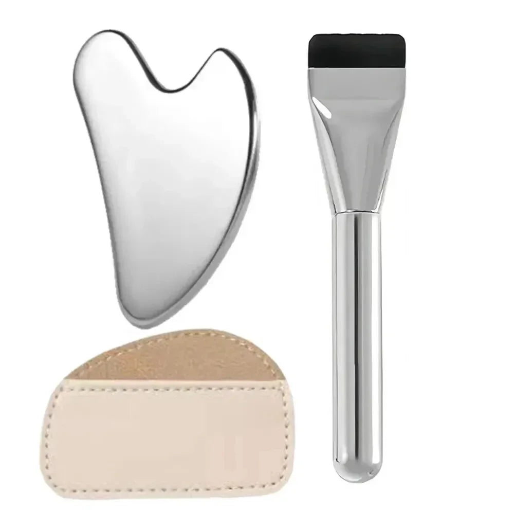 مجموعة فرشاة وملاعق مكياج من الفولاذ المقاوم للصدأ من LuxuryGlow - أداة خلط كريم الأساس والكريم