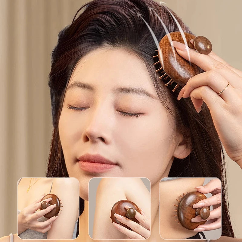 AQTOCNA Multi-Functional Wooden Scalp & Body Massage Comb – Sandalwood Guasha Therapy Tool