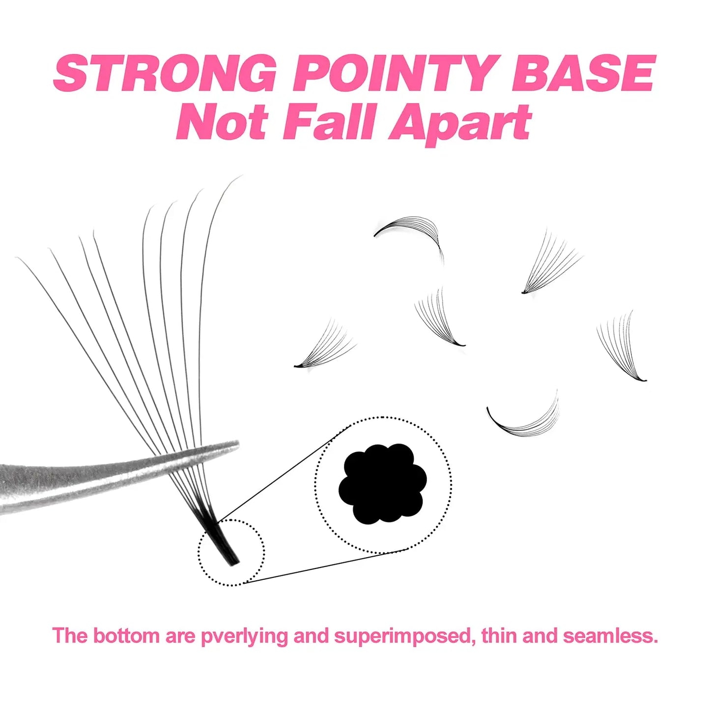 TDANCE 500Fans Premade Volume Eyelash Extensions – Pointy Base, Medium Stem C150