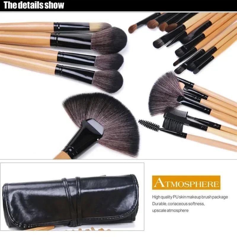 مجموعة فرش مكياج احترافية من LuxuryGlow، مكونة من ٢٤ قطعة - مصنوعة من شعر صناعي ناعم، للوجه والعين بالكامل