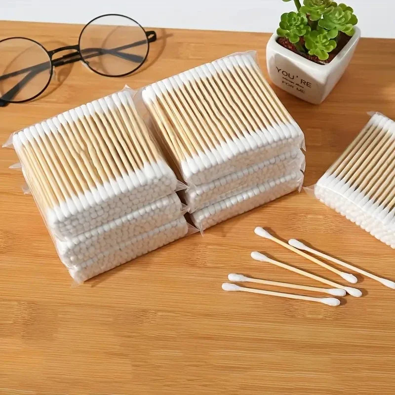 LuxuryGlow 2000PCS Double-Headed Wooden Cotton Swabs | Unscented & Multi-Purpose