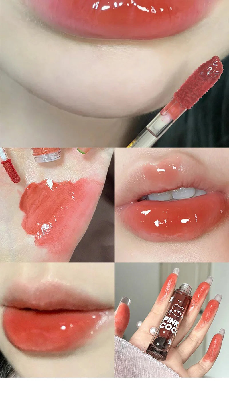 PINKCOCO Mirror Lip Glaze: brillo nude de larga duración con brillo iluminador