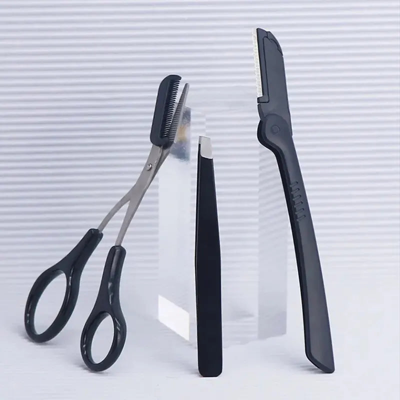 LuxuryGlow 3PCS Stainless Steel Eyebrow Grooming Set – Tweezer, Scissors & Comb Kit