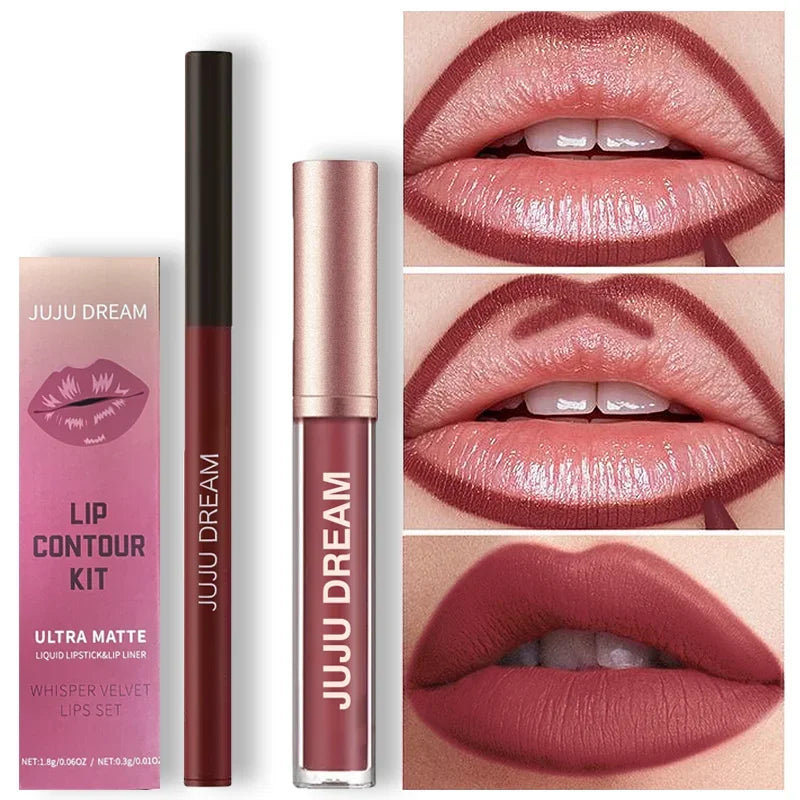 JUJU DREAM 6-Color Matte Lip Liner & Lipstick Pencil Set – 2-in-1 Waterproof, Long-Lasting, Smudge-Proof