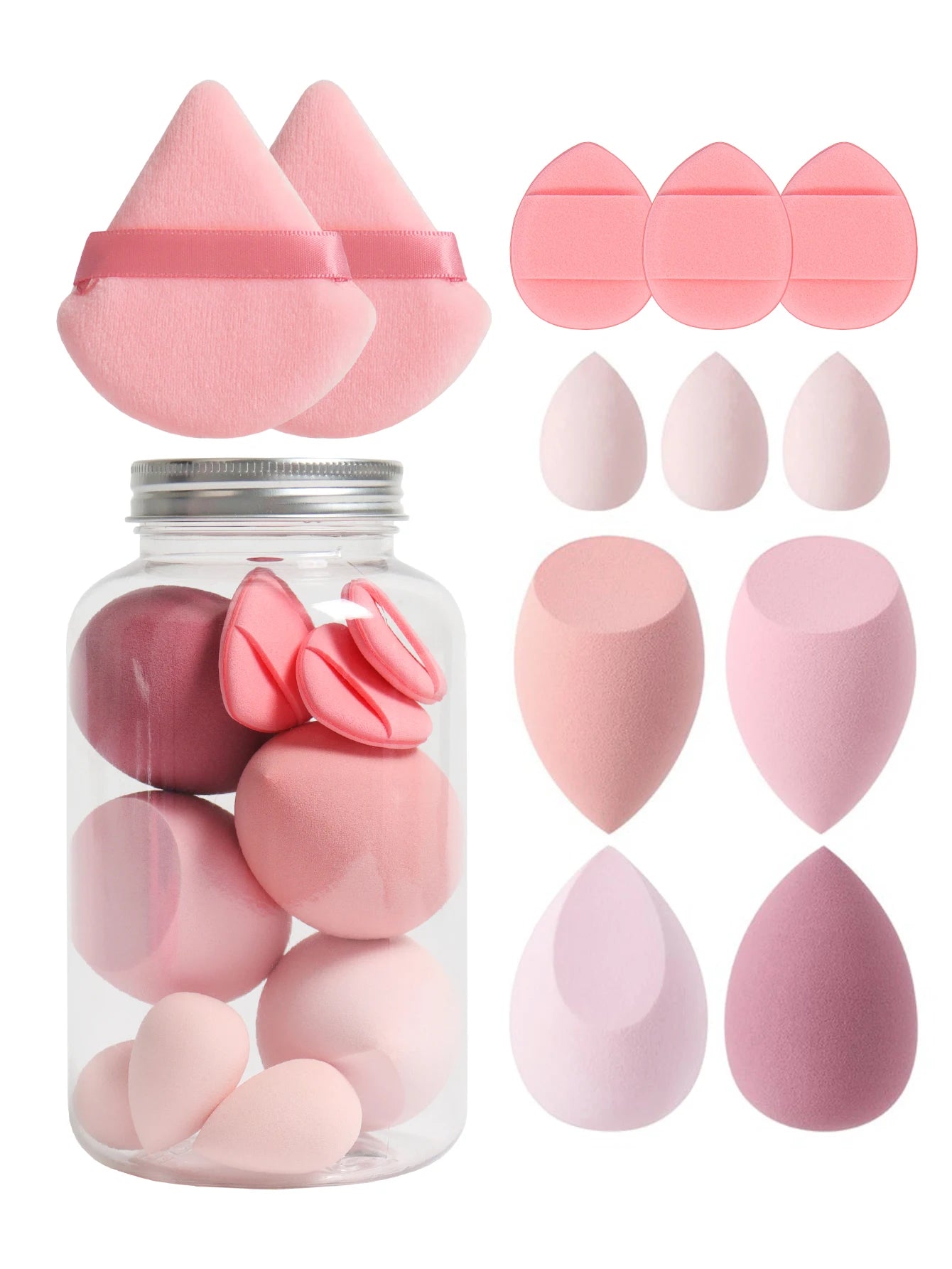Esponjas de maquillaje de doble uso Luxury Glow, 12 unidades, con frasco de almacenamiento – Sin látex