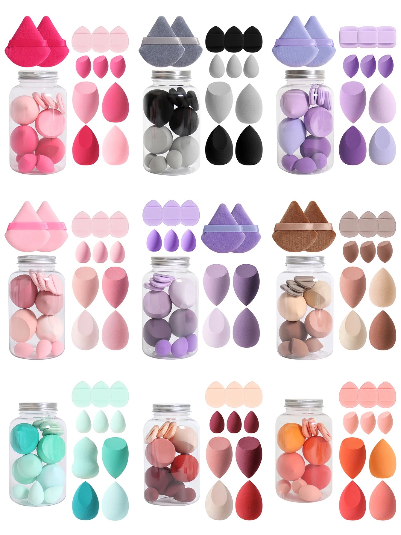 Esponjas de maquillaje de doble uso Luxury Glow, 12 unidades, con frasco de almacenamiento – Sin látex