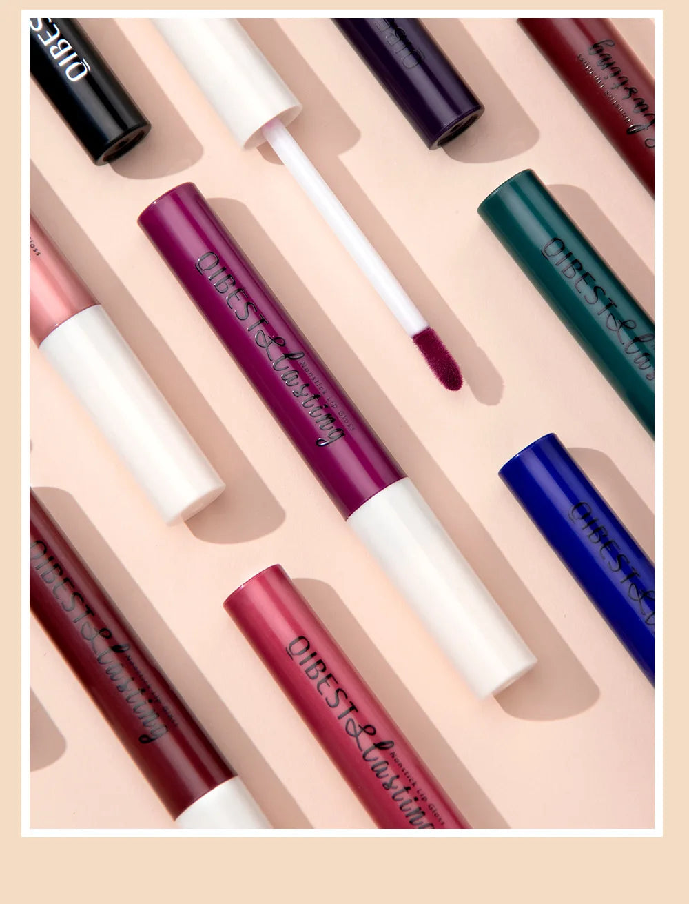 Labial líquido mate QiBest: duradero, resistente a las manchas y con acabado aterciopelado.