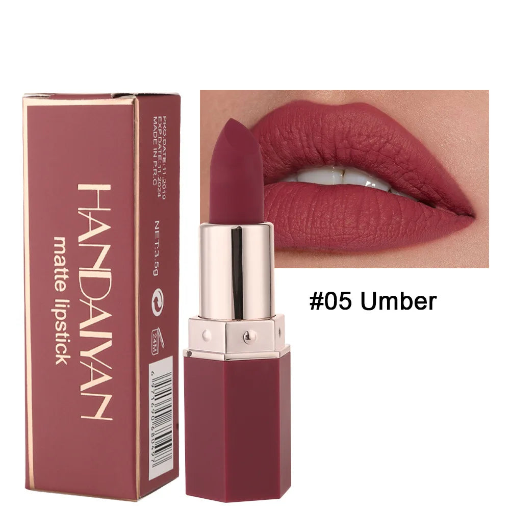 Handaiyan 6-Color Matte Velvet Lipstick Set – Waterproof, Long-Lasting Nude & Red Shades