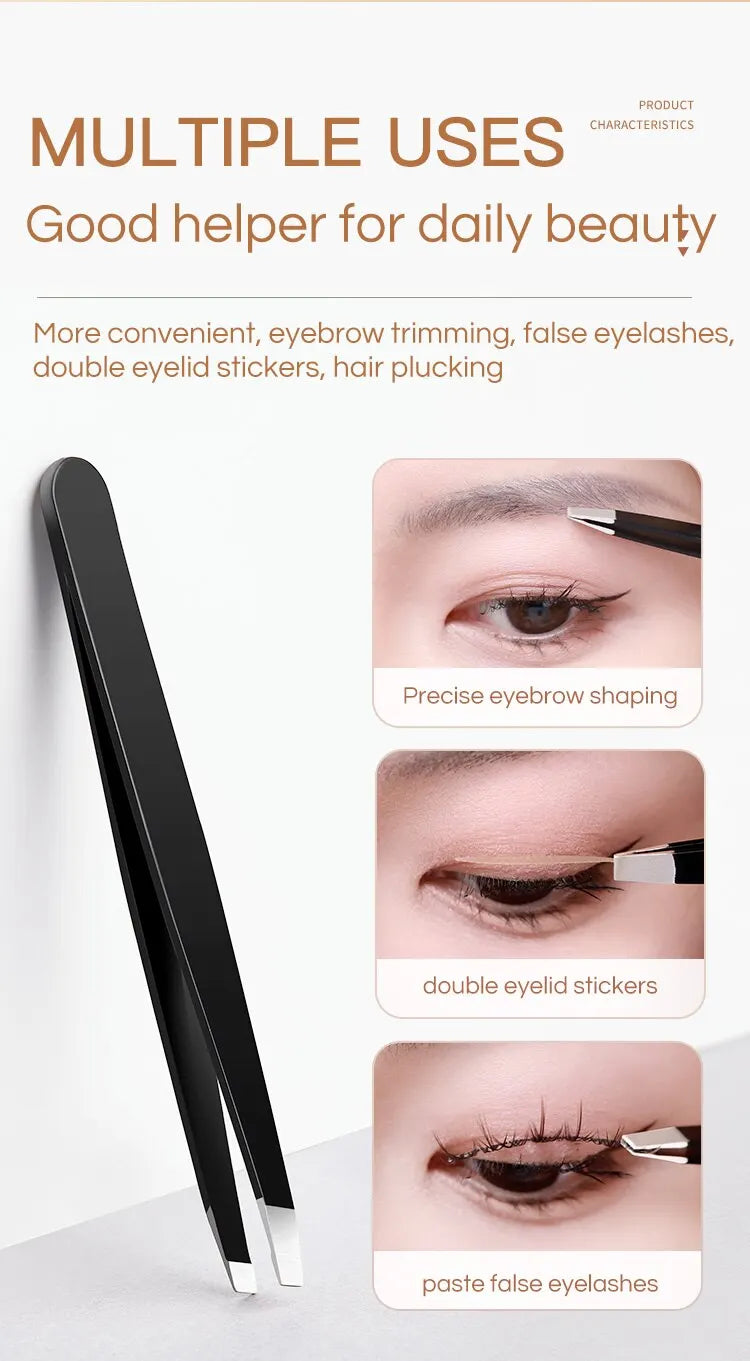 GECOMO Stainless Steel Eyebrow Tweezer – Slant & Flat Tip for Precision