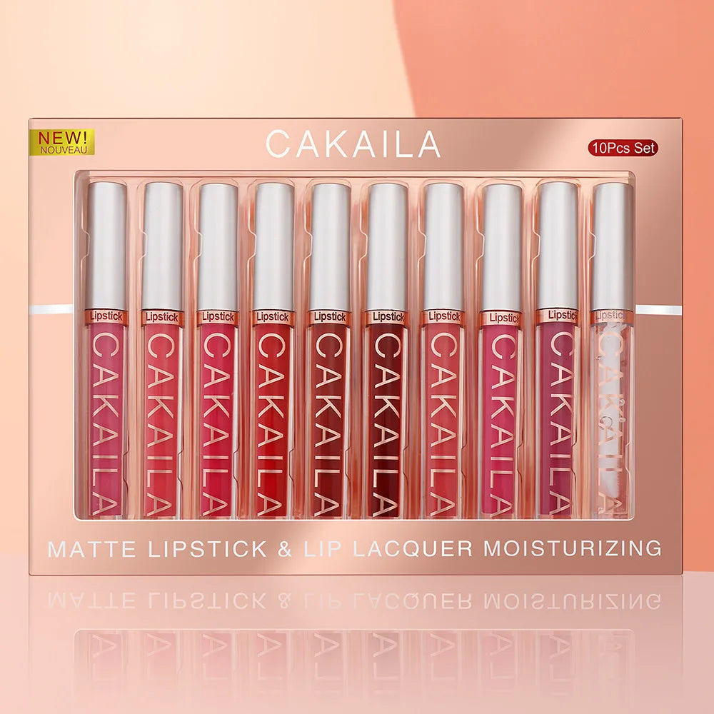 CAKAILA 10pcs Matte Nude Lip Gloss Set – Waterproof, Long-Lasting Lipsticks