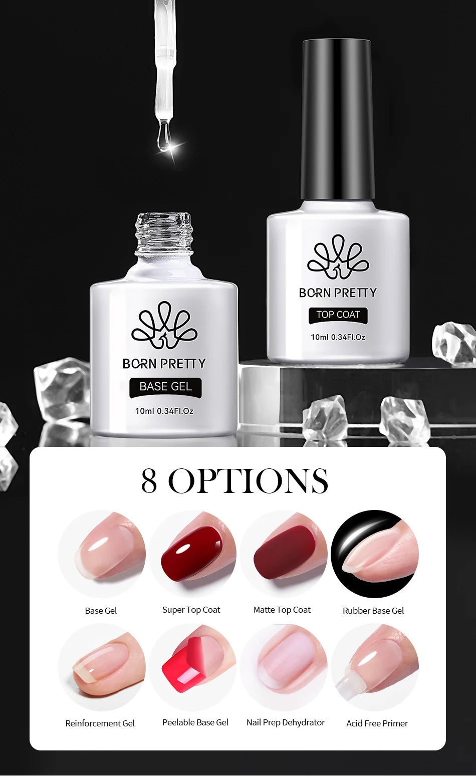 BORN PRETTY 10ml Nail Gel – Base, Top & Rubber Reinforcement Gel for UV/LED