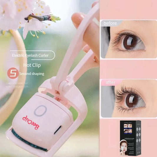 BeeChip Rechargeable Pink Electric Eyelash Curler – Fast Heating & Long-Lasting Curls