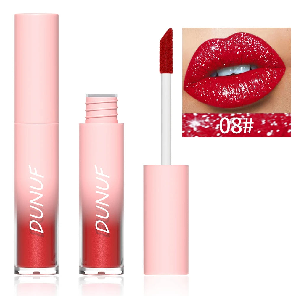 DUNUF Waterproof Pearlescent Lipstick – Long-Lasting Shimmer Lip Gloss for Daily & Stage Makeup