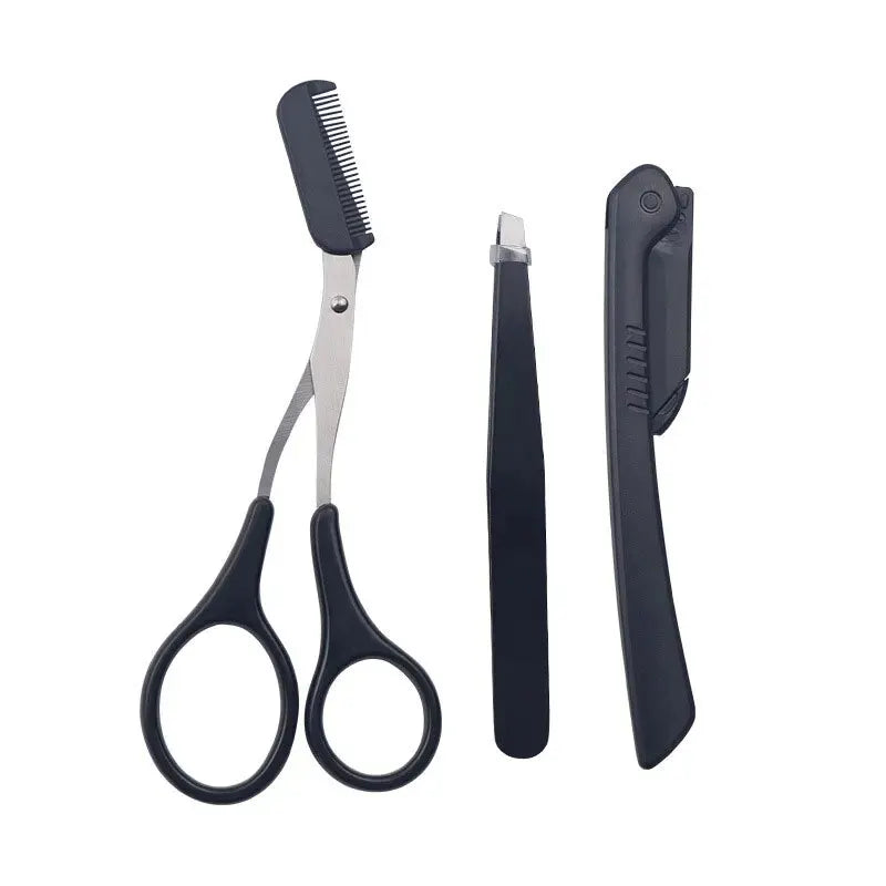 LuxuryGlow 3PCS Stainless Steel Eyebrow Grooming Set – Tweezer, Scissors & Comb Kit