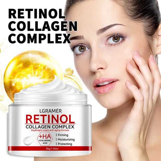 Crema facial reafirmante y reafirmante con retinol LGRAMER: hidratante con colágeno para arrugas, iluminador y blanqueador (30 g/60 g)