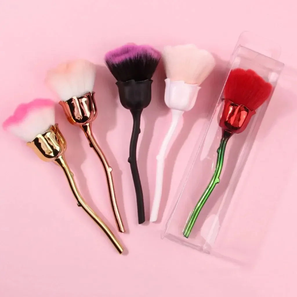 RUZOFO Black Rose Shaped Loose Powder Makeup Brush – Soft Face & Nail Dust Tool