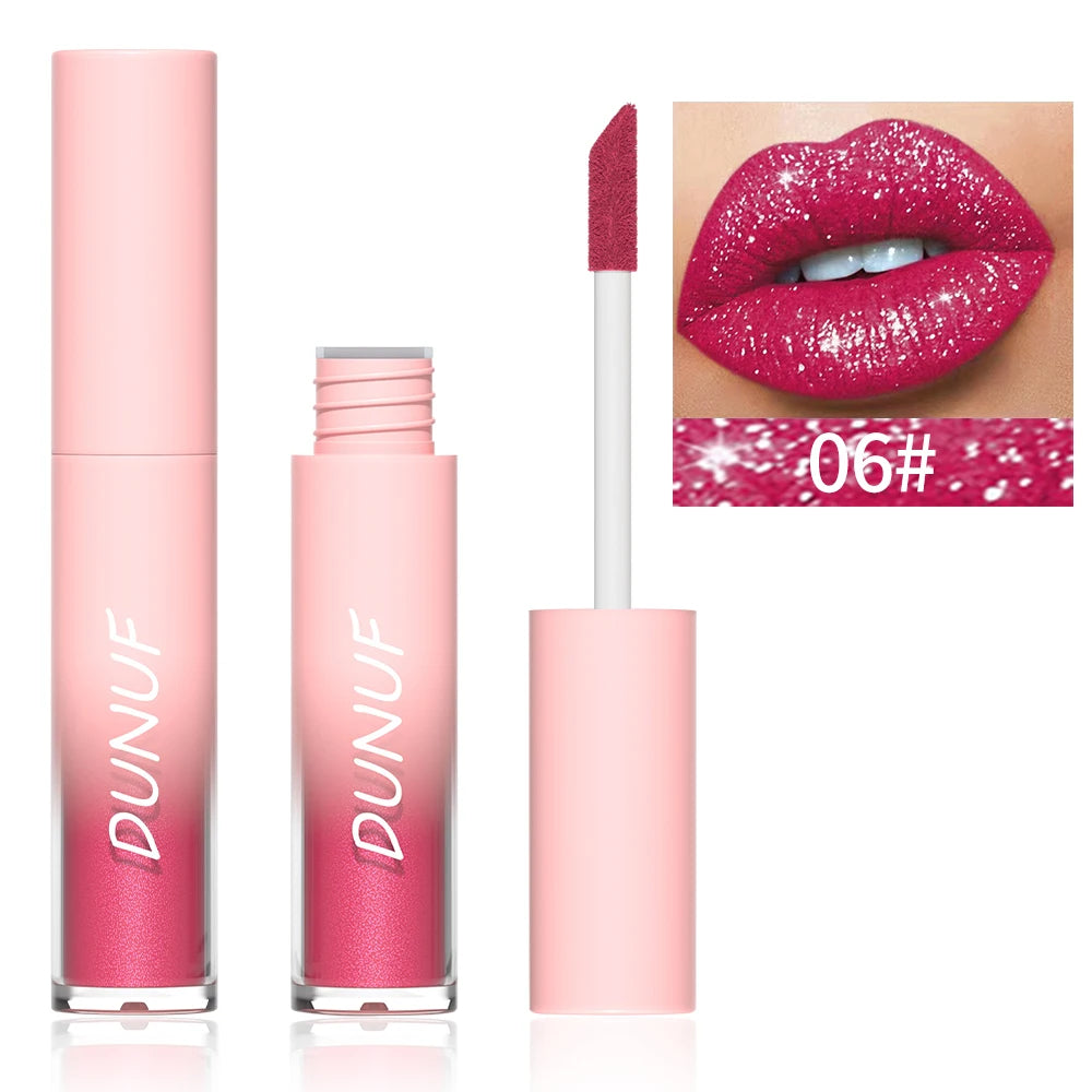 DUNUF Waterproof Pearlescent Lipstick – Long-Lasting Shimmer Lip Gloss for Daily & Stage Makeup
