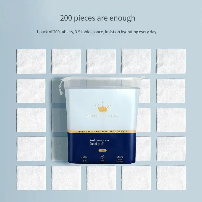 LuxuryGlow 200PCS Wet Cotton Stretch Pads | Disposable Makeup Remover & Mask