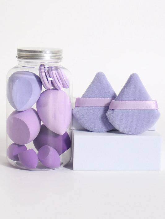 Luxury Glow 12Pcs Dual-Use Makeup Sponges with Storage Jar – Latex-Free Beauty Puffs
