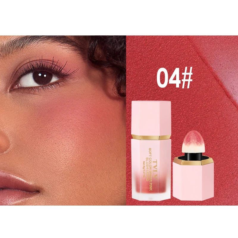 LuxuryGlow 4-Color Matte Liquid Blush | Long-Lasting Waterproof Blush with Sponge