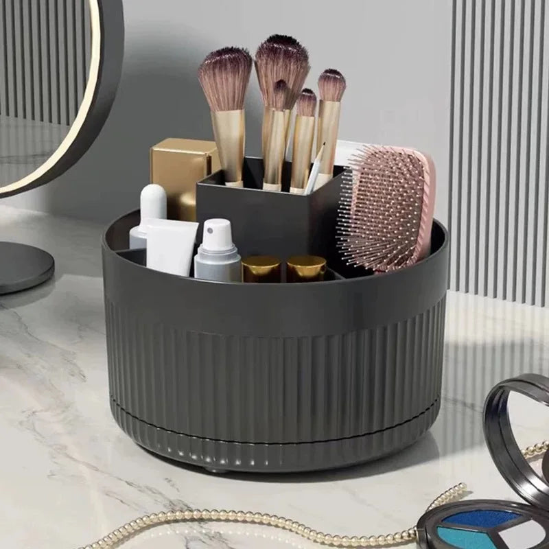 LuxuryGlow 360° Rotating Makeup Organizer Box — Desktop Cosmetic & Jewelry Holder