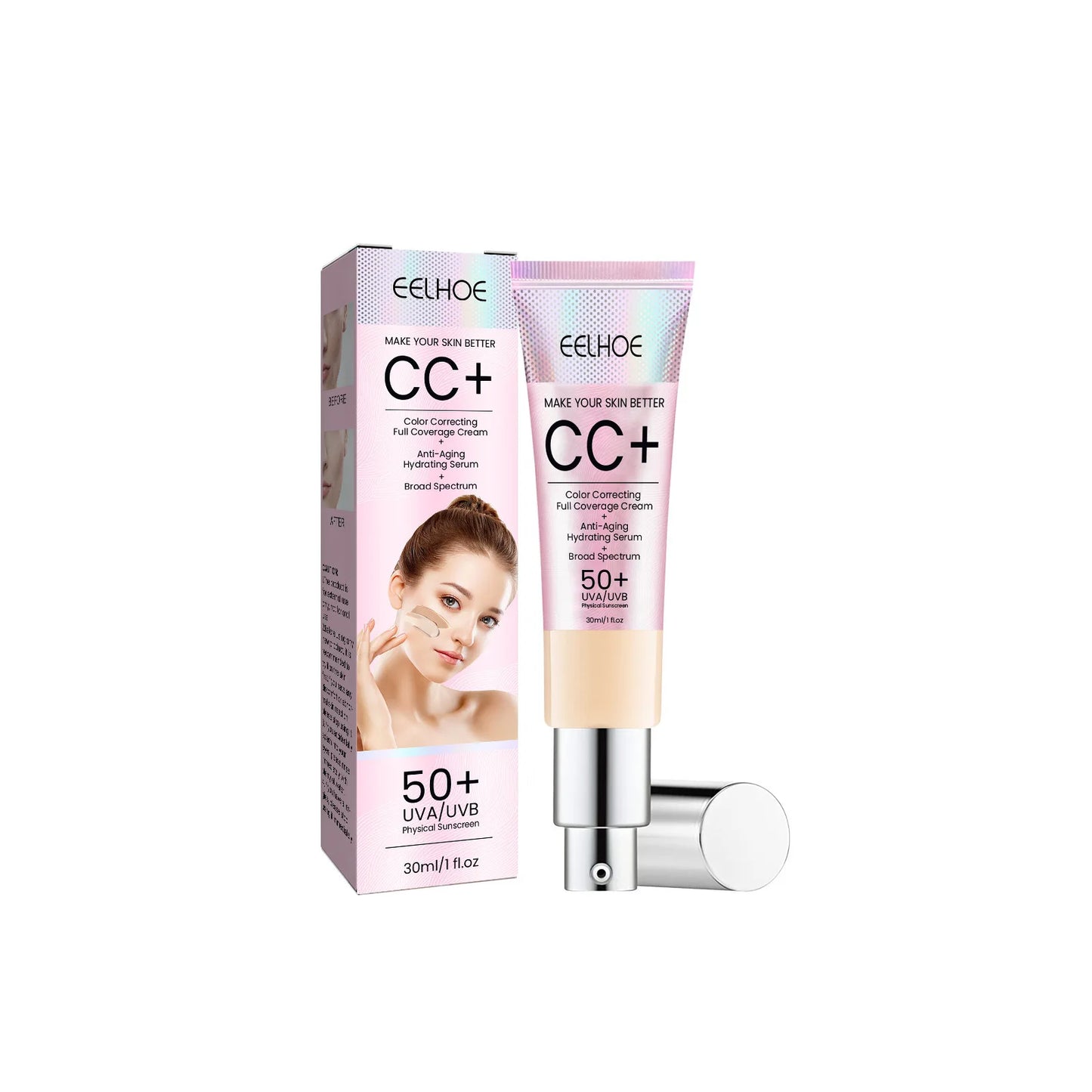 Base de maquillaje CC Cream EELHOE – FPS 50, cobertura total y control de grasa