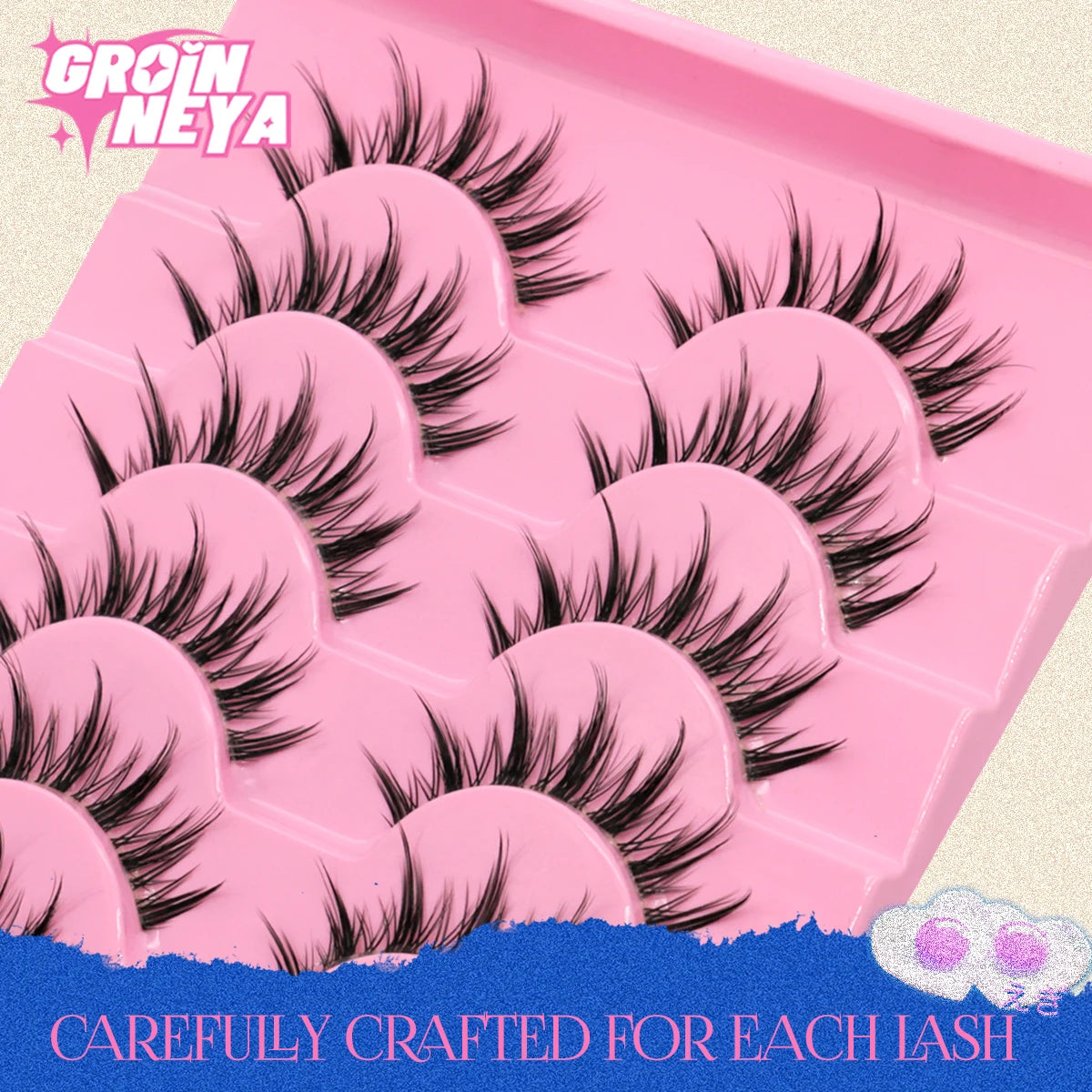 GROINNEYA Cat Eye Wispy Lashes – 5/6 Pairs Clear Band Natural 6D Eyelash Extensions