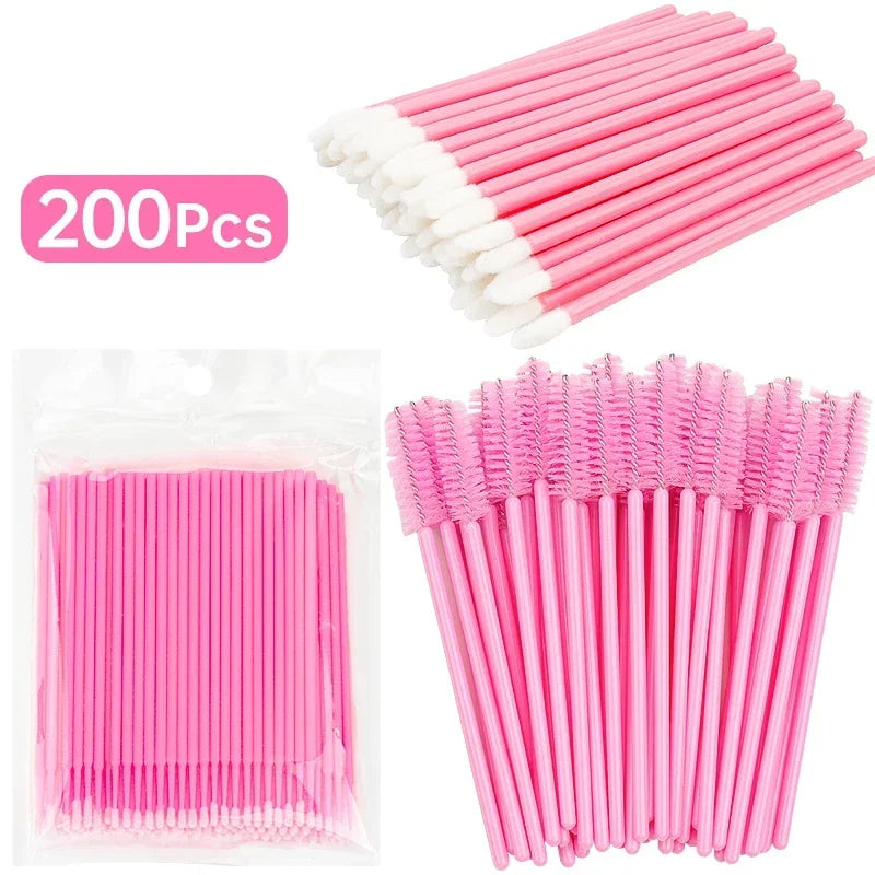 RUZOFO 200pcs Disposable Lash Brushes & Applicators Kit – Spoolies, Lip Wands, Micro Swabs